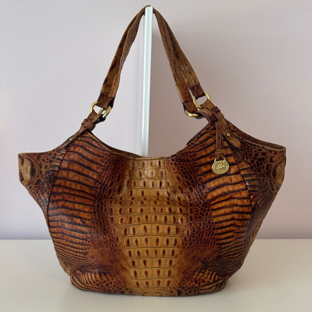 Brahmin Tan Crocodile Embossed Shoulder Bag